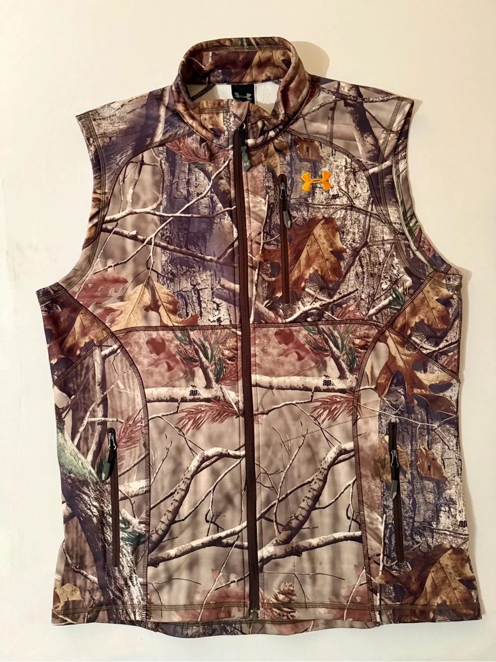 Under Armour Vest Mens L Brown Camo ColdGear Fleece Lined Realtree Hunting